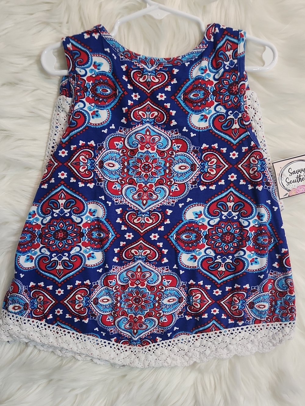 Blue Red Paisley Tank Top Shorts Set - Girls Size 6 - Brand:Rare Editions